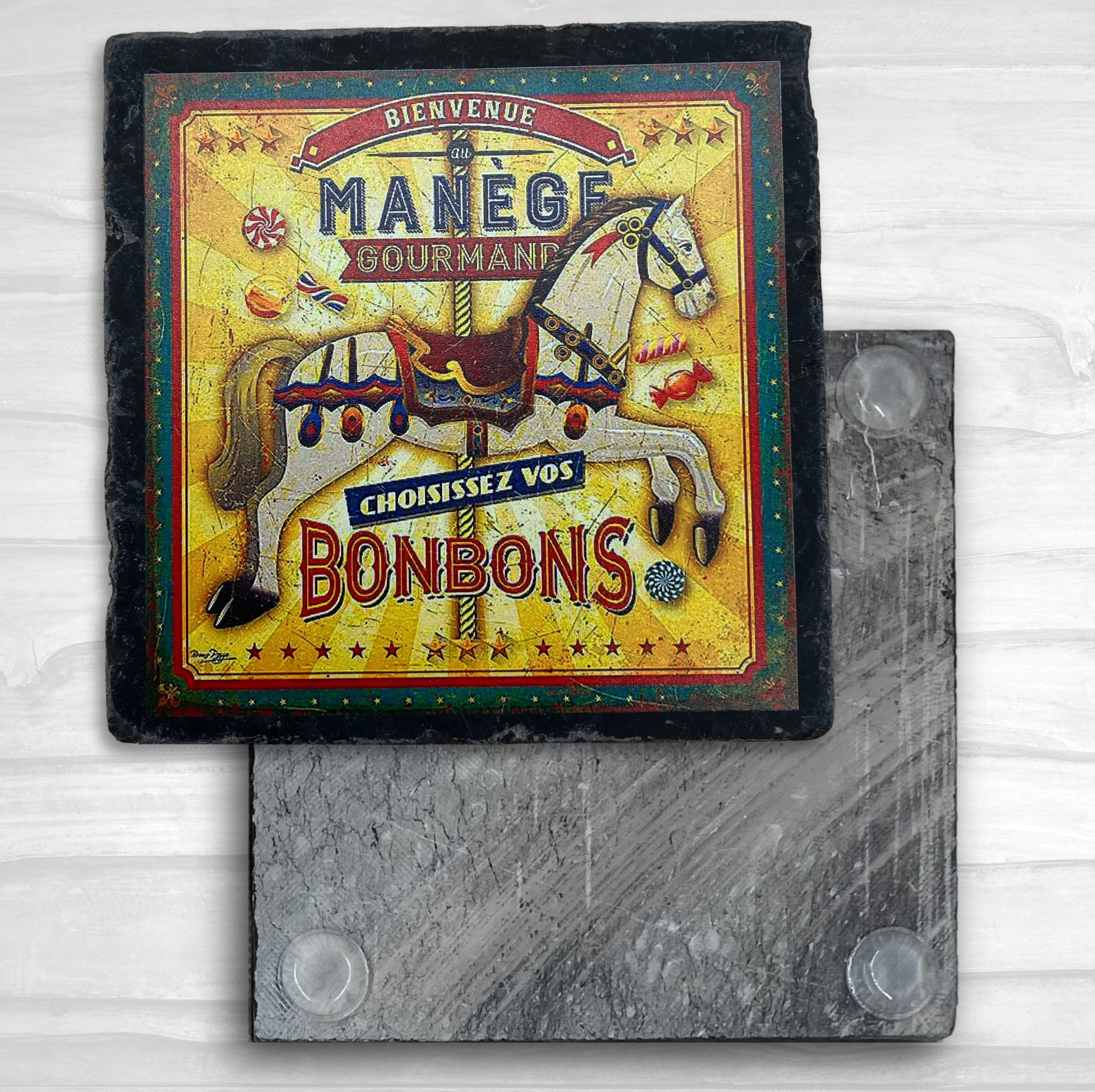 Square Coaster Black Tumbled Marble 6