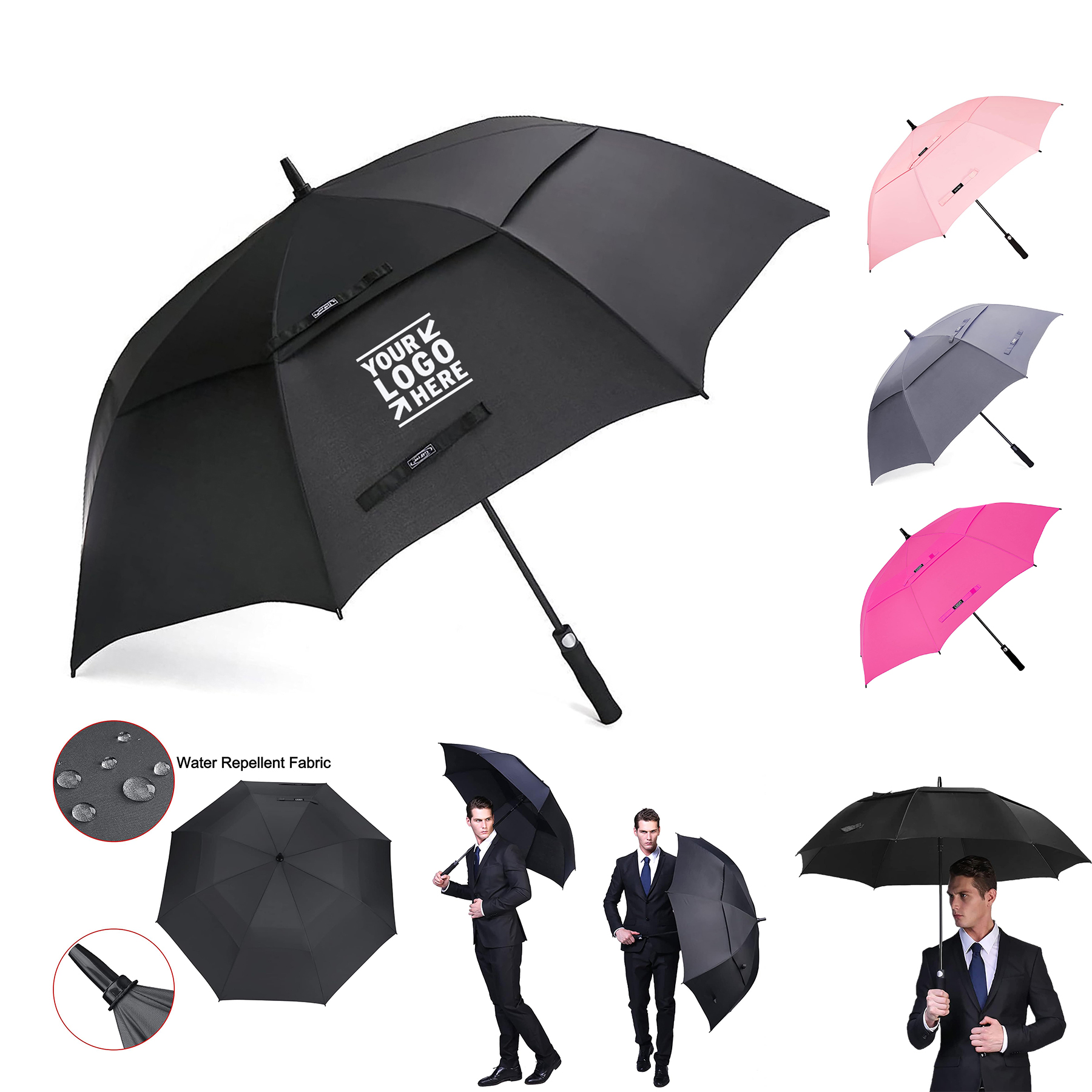 Oversize Extra Large Double Canopy Vented Windproof 47/54/62/68 Inch Automatic Open Golf Umbrella