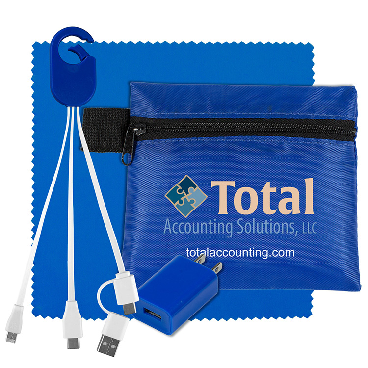 "TECHPACK PLUS" Tech Home and Travel Kit with Microfiber Cleaning Cloth, USB Wall Charger 4