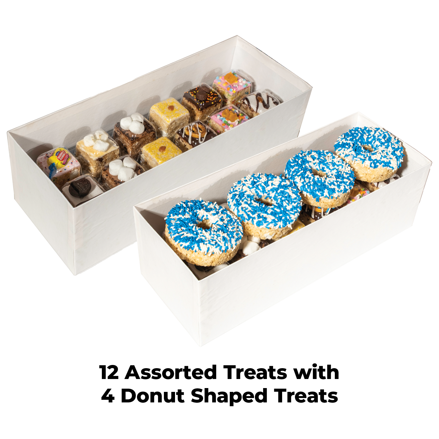 12 handmade marshmallow crispy rice treats and 4 individually wrapped crispy rice donuts 9