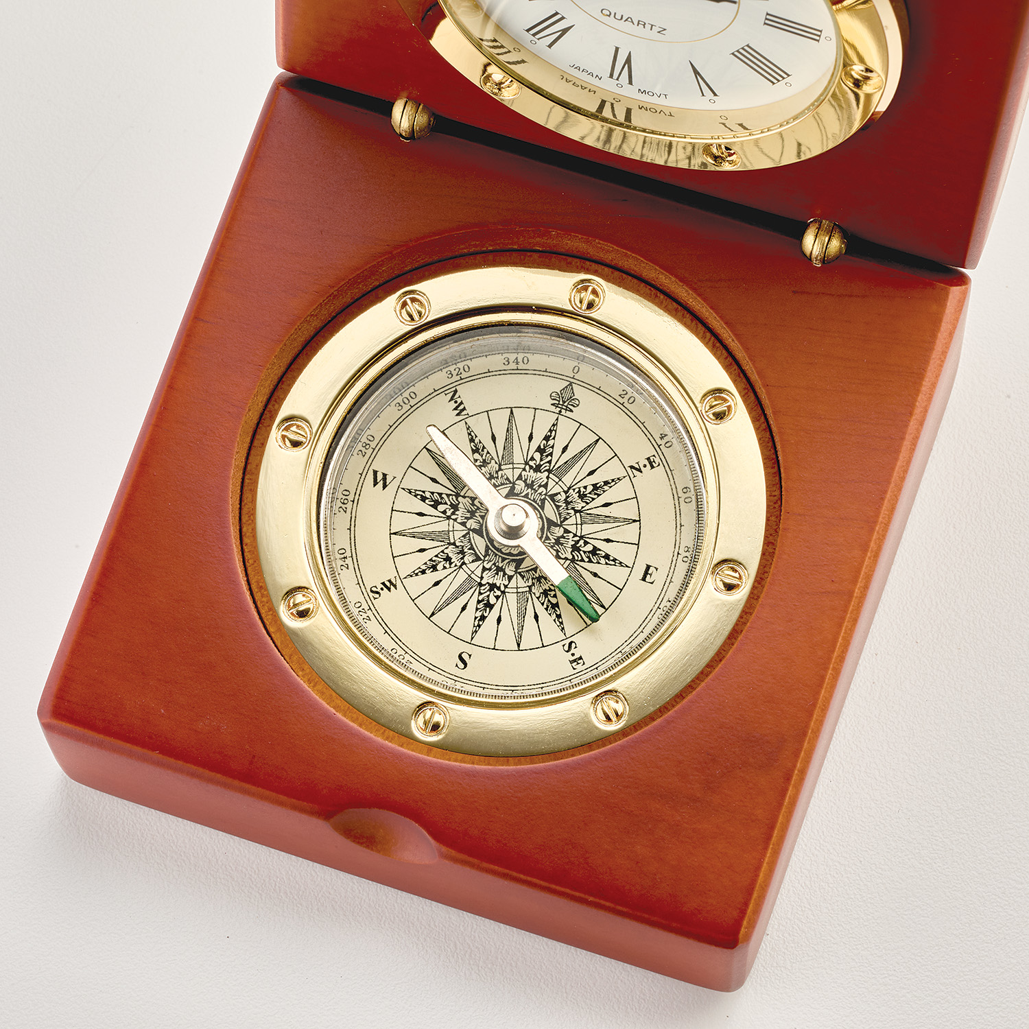 CEDAR CREEK® MAHOGANY DESK CLOCK & COMPASS 2
