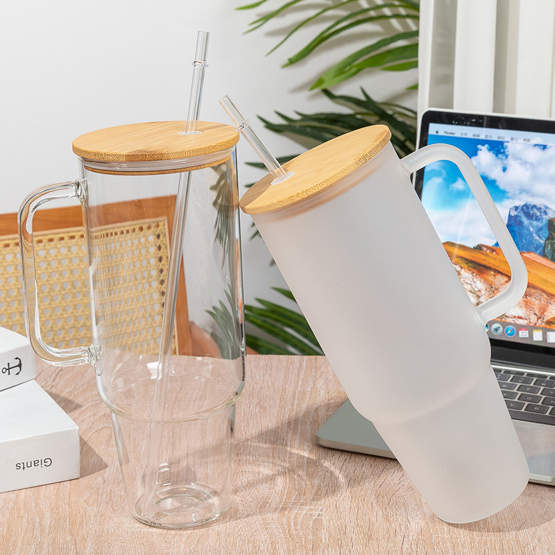 40 oz High Borosilicate Glass Water Bottle Travel Mug Cup with Handle and Straw 2