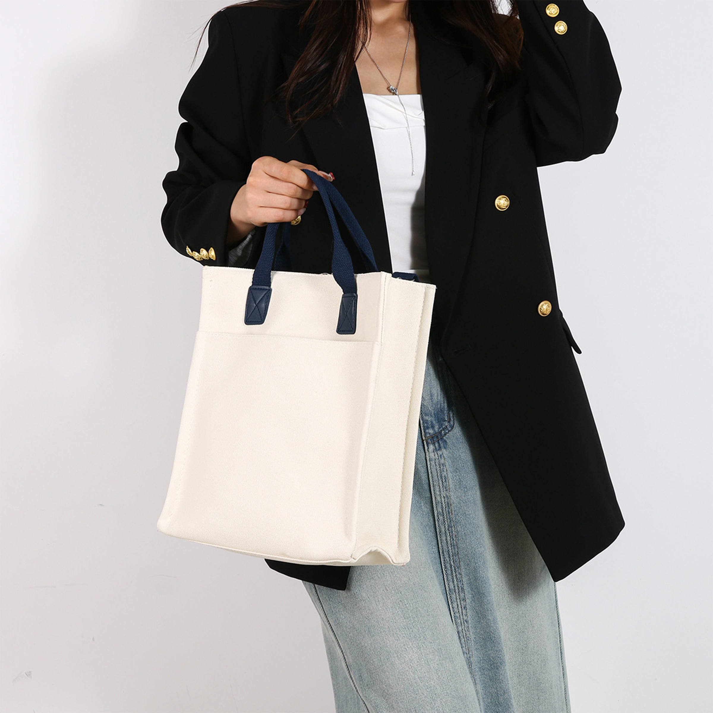 Canvas Solid Color Minimalist Handbag, custom tote bag with logo imprint 10