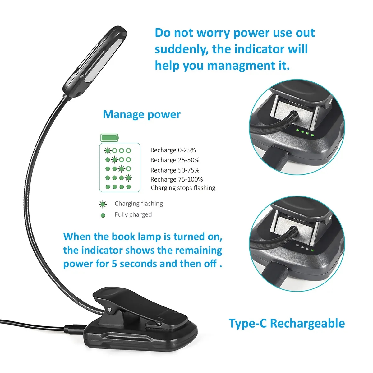 Flexible Gooseneck Rechargeable Book Light 6