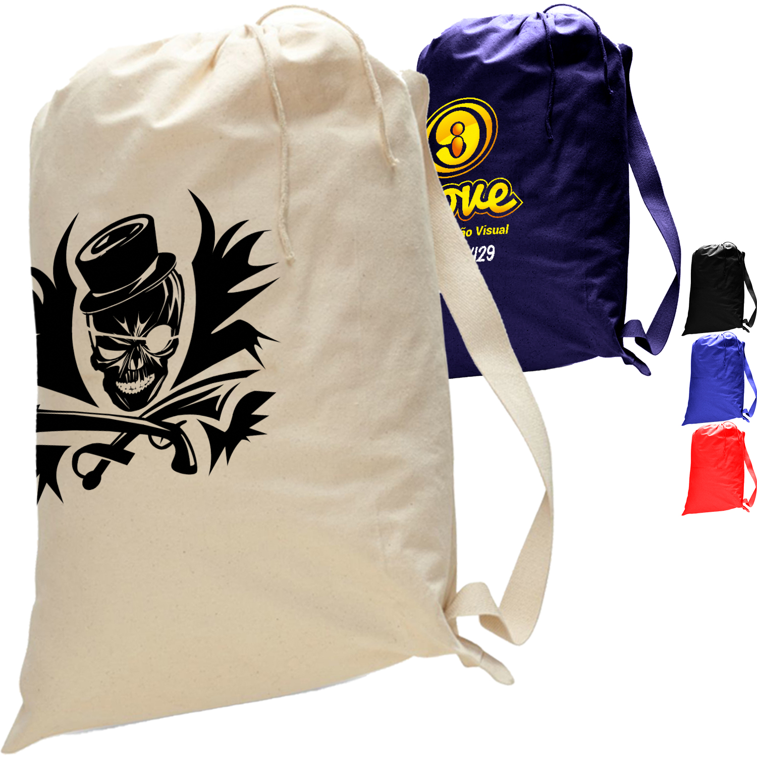 Medium Size Cotton Canvas Drawstring Heavy Duty Bag USA Decorated (19" x 27") 3