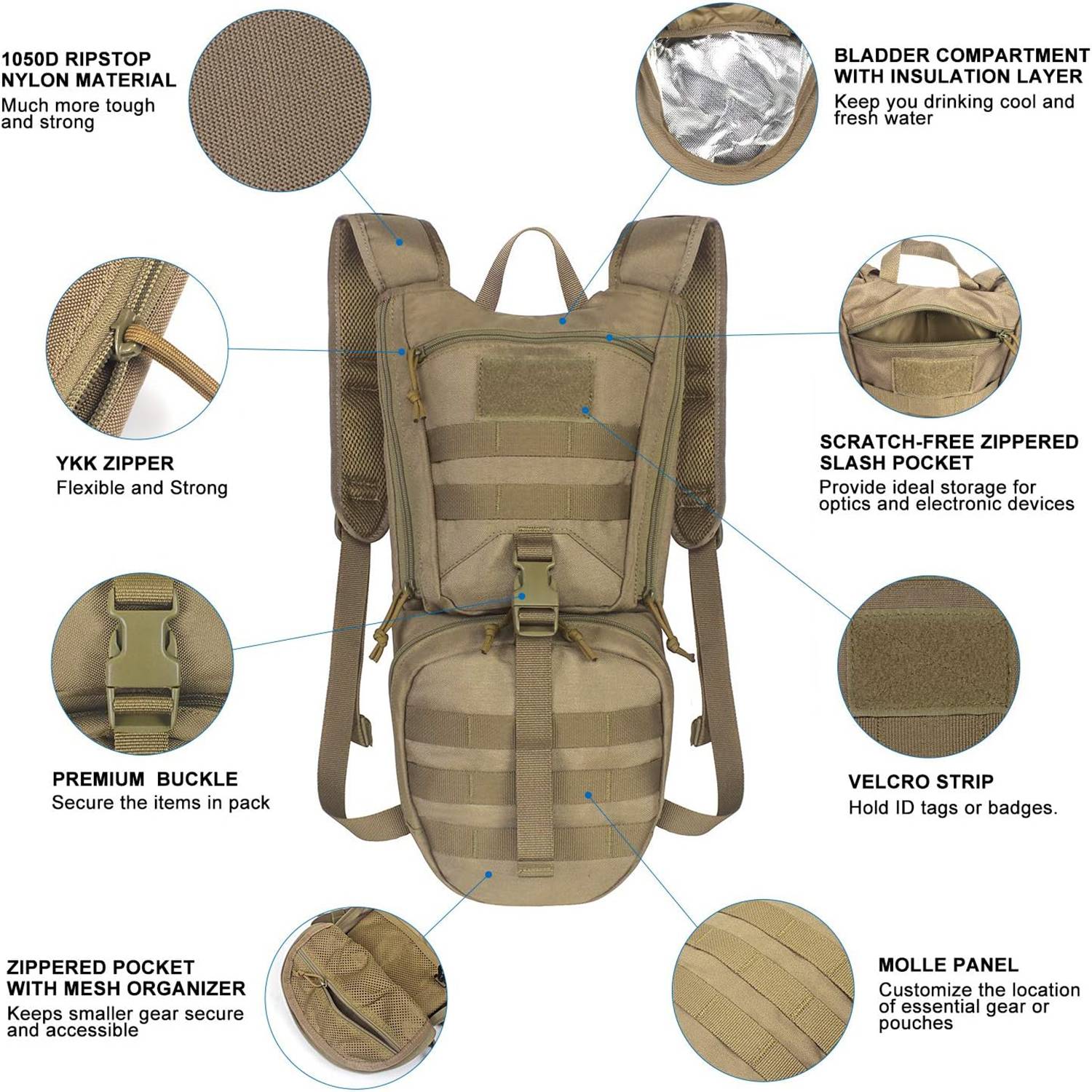 Outdoor Tactical Hydration Backpack w/ 3L Water Bladder 6