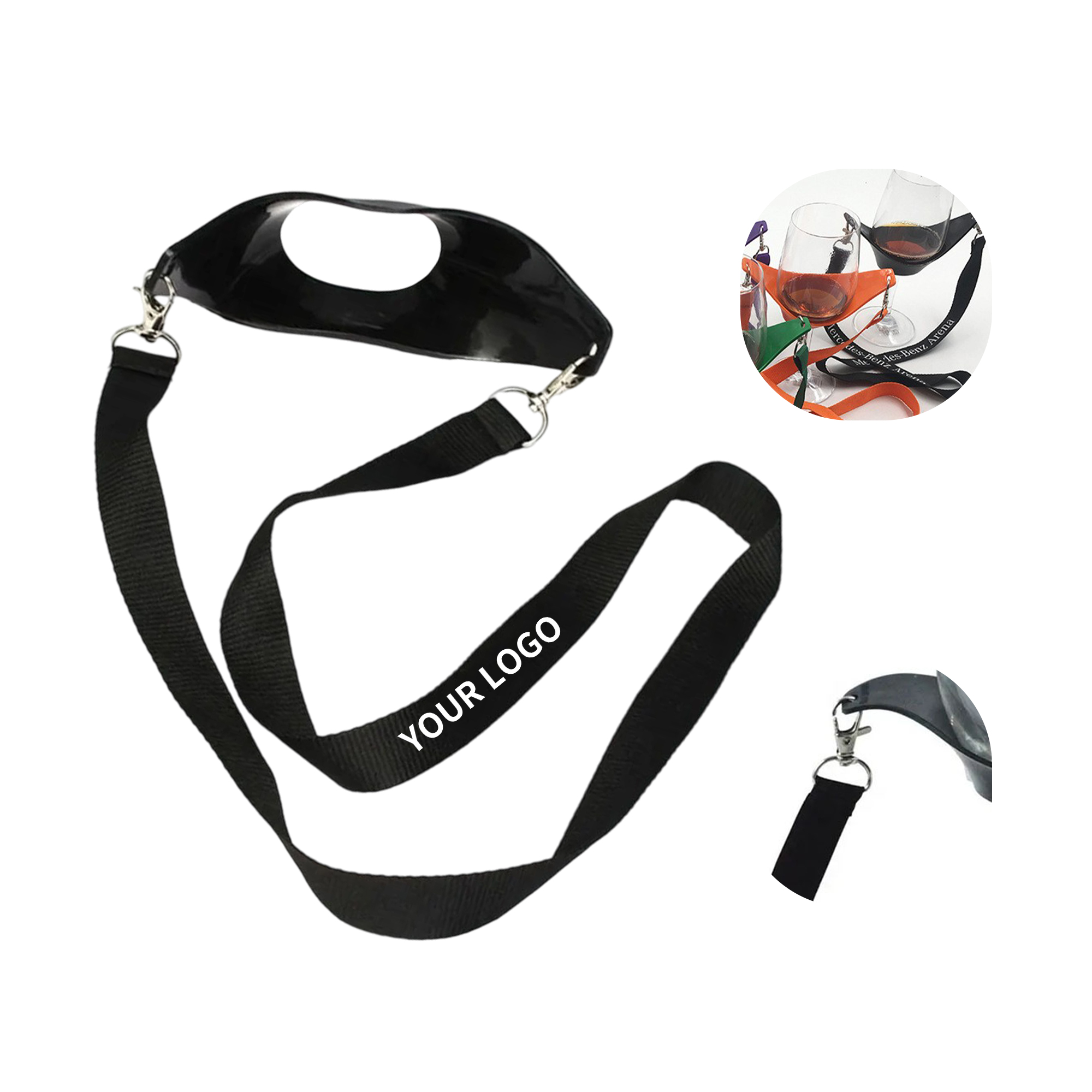 Polyester Wine Glass Holder Neck Strap With Dual Swivel Hook 35.5" x 0.8" 2