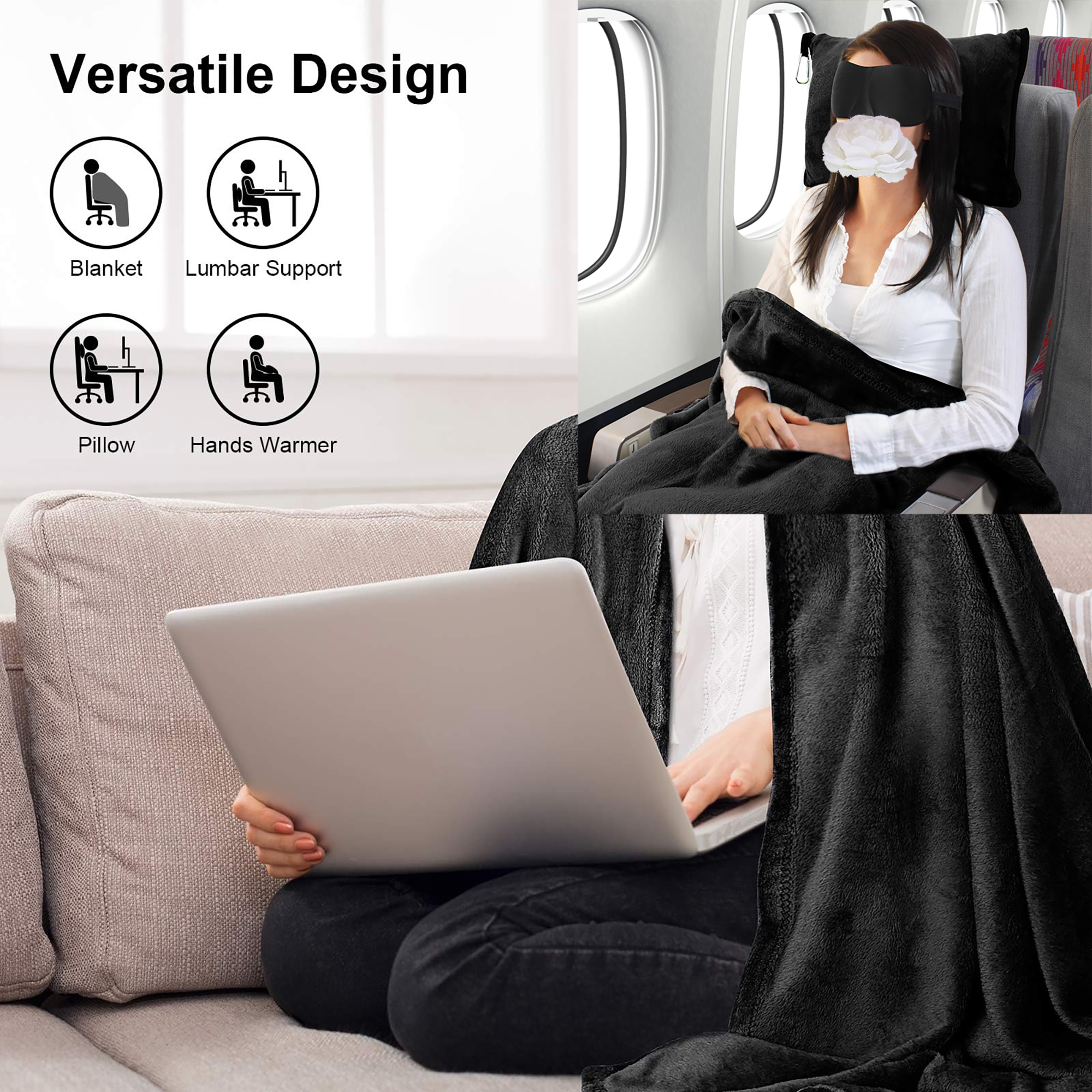Foldable Flannel Travel Blanket with Embroidered Pouch 5