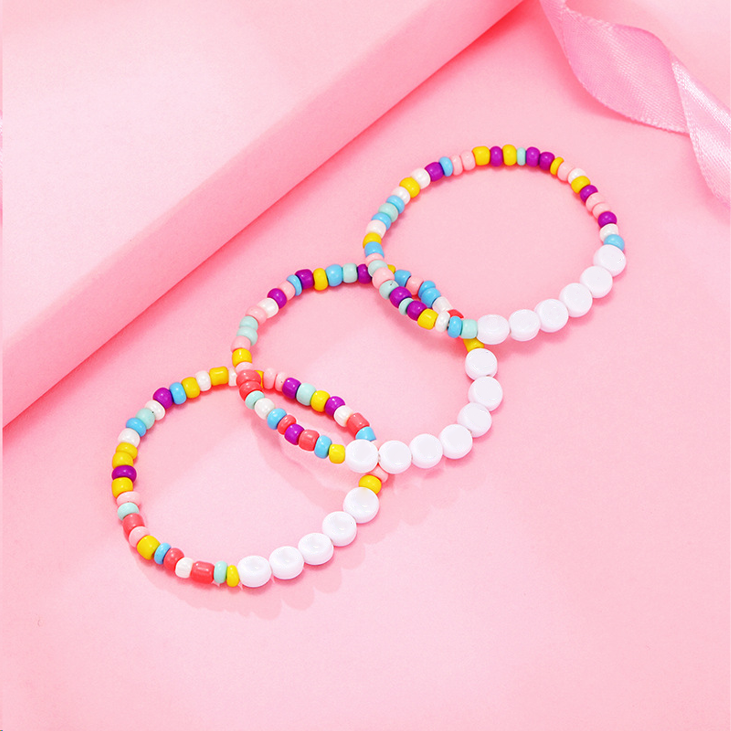 Colored Acrylic Round Bead English Letter Bracelet 3