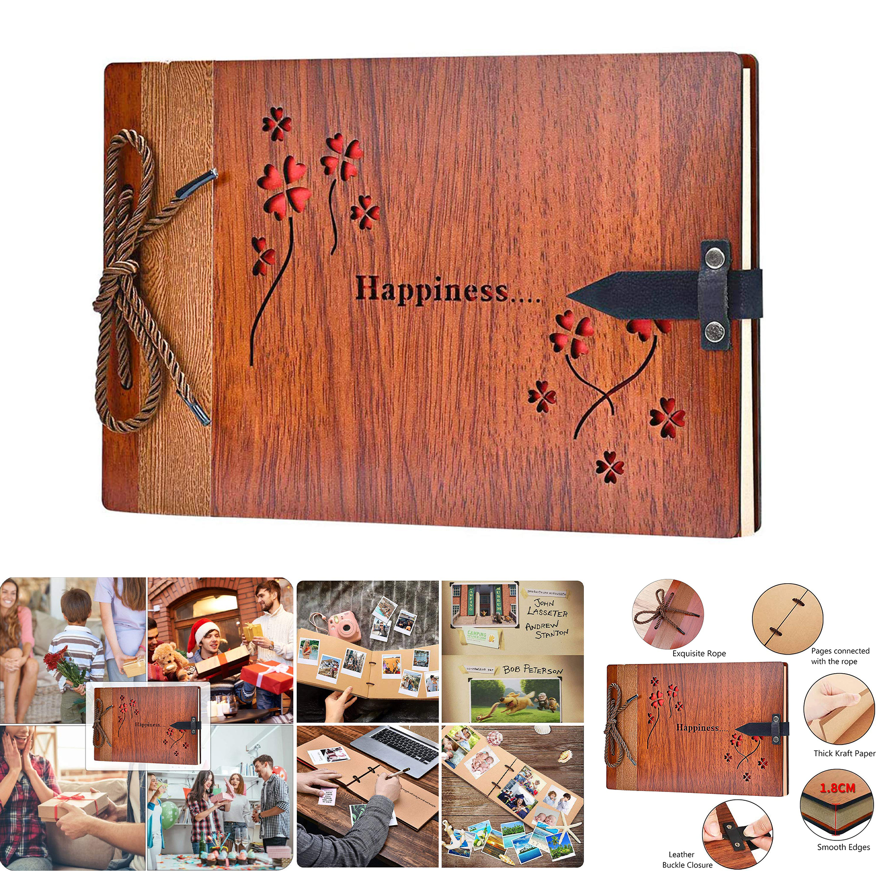 Wooden Scrapbook Album DIY Photo Album 80 Pages