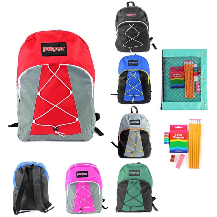 17" Bungee Backpack & Elementary Kit - 11 Pieces Assorted Colors 2