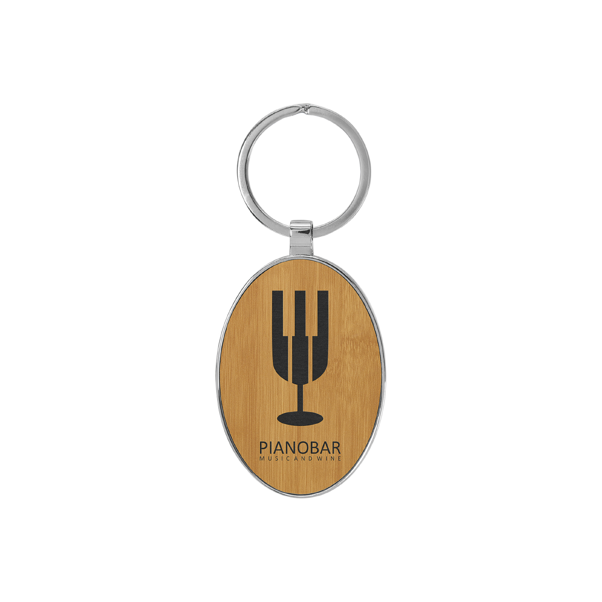 Bamboo Leatherette/Metal Oval Keychain