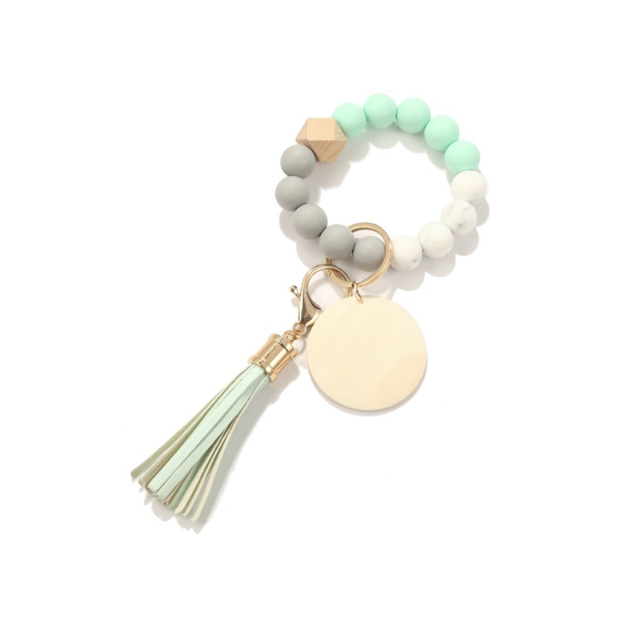 MOQ 10 PCS Customizable Silicone Key Bead Wood Bracelet Keychain 13