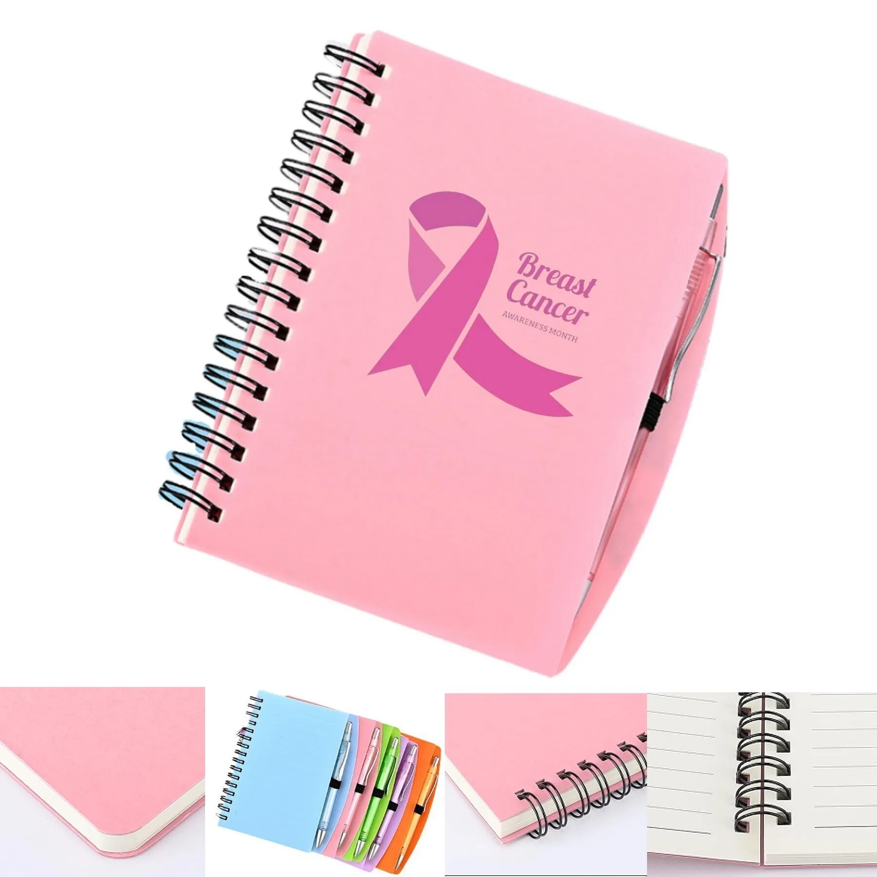 Pink Ribbon Spiral Notebook with Pen 5