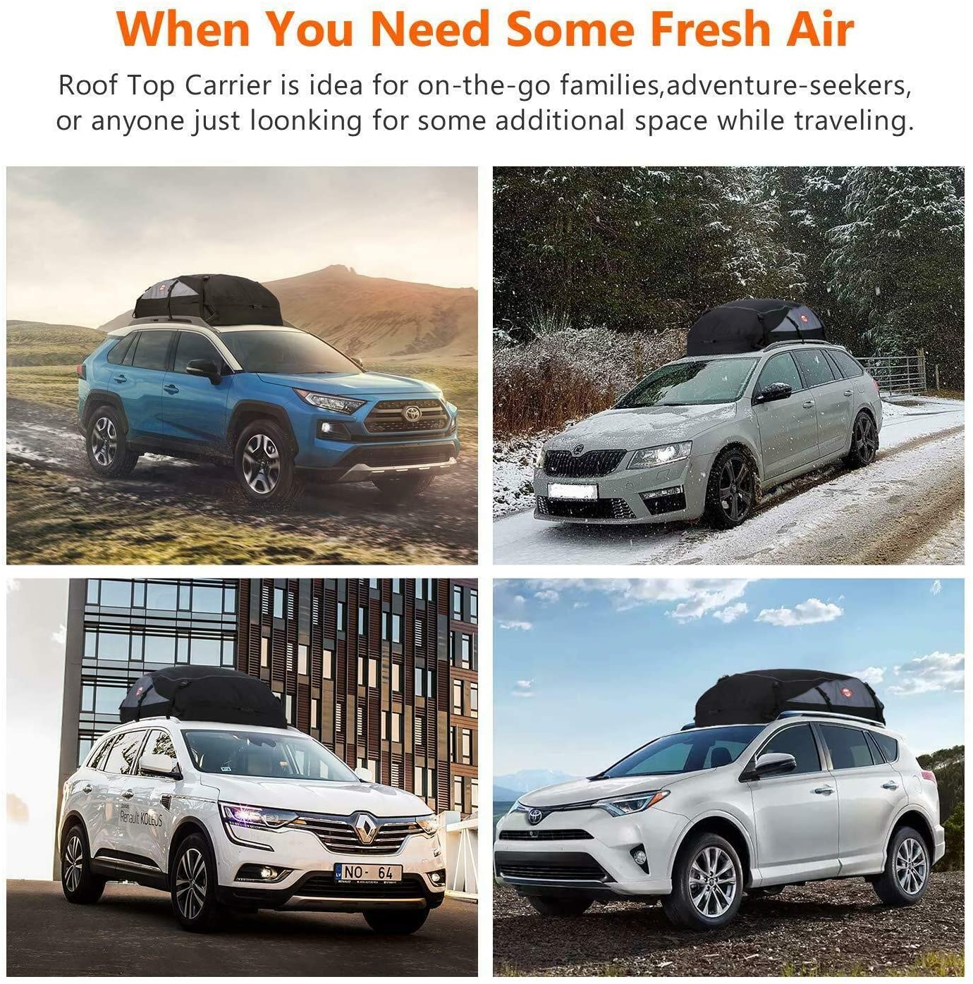 20 Cubic Feet Waterproof Foldable Self-driving Tour Equipment Roof Cargo Carrier 2