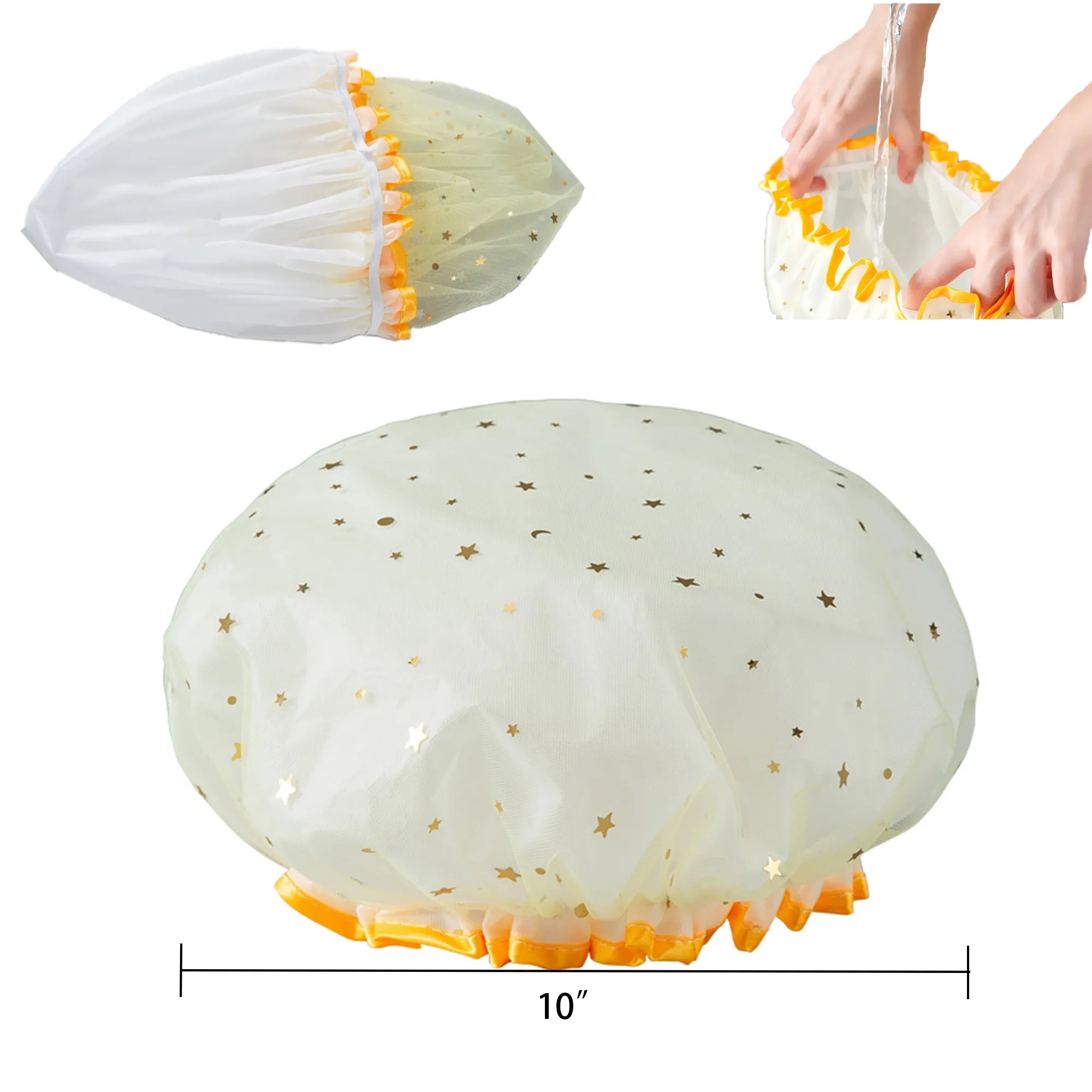 MOQ50 Cute Double-Layer Mesh Eva Shower Cap 1