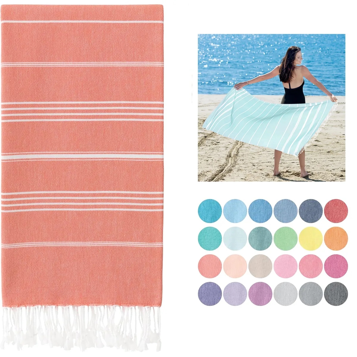 Turkish Beach Towel Oversized 39x71 100% Cotton 3