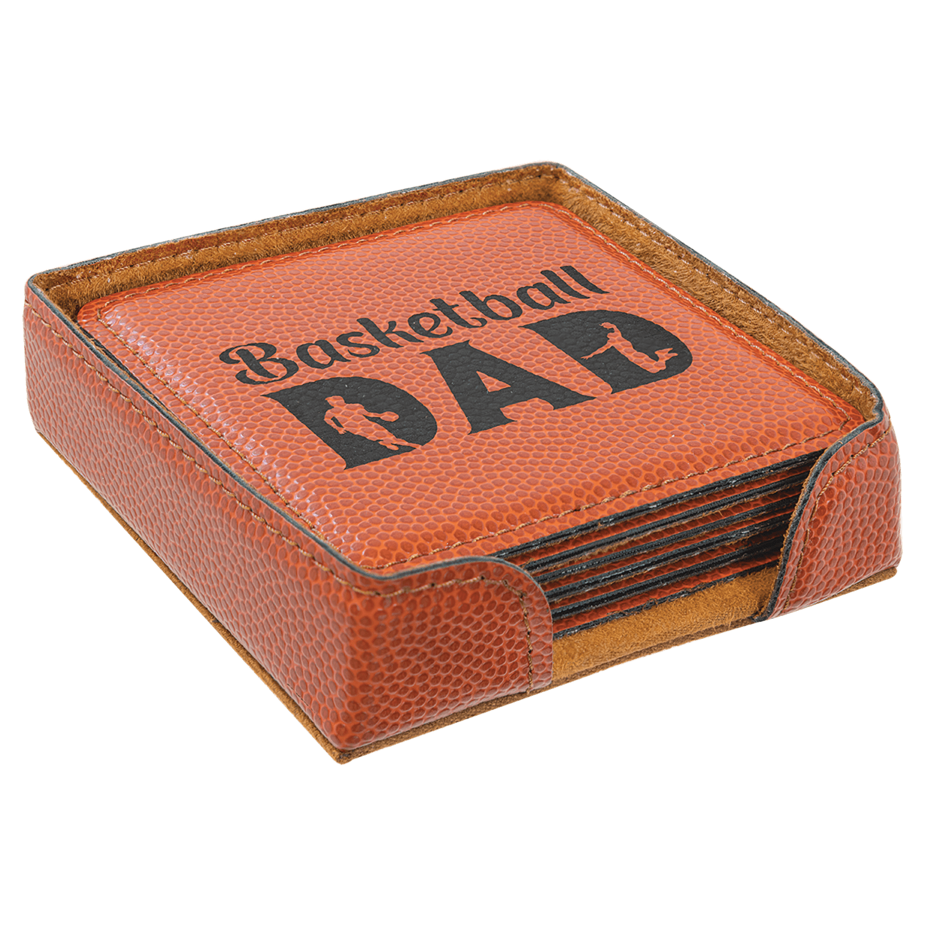 4" x 4" Basketball Square Leatherette 6-Coaster Set 4