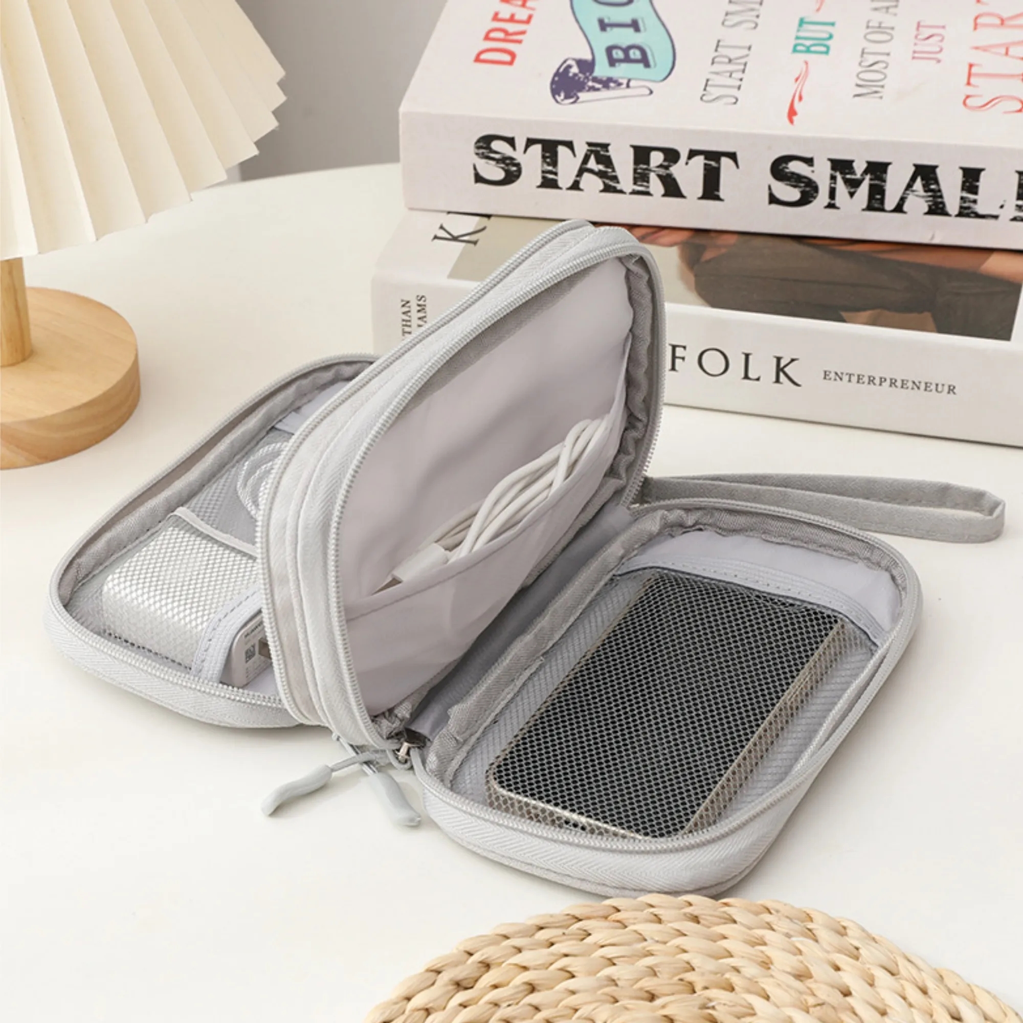 Double Layer Cable Organizer Bag Multiple Pockets For Travel 3