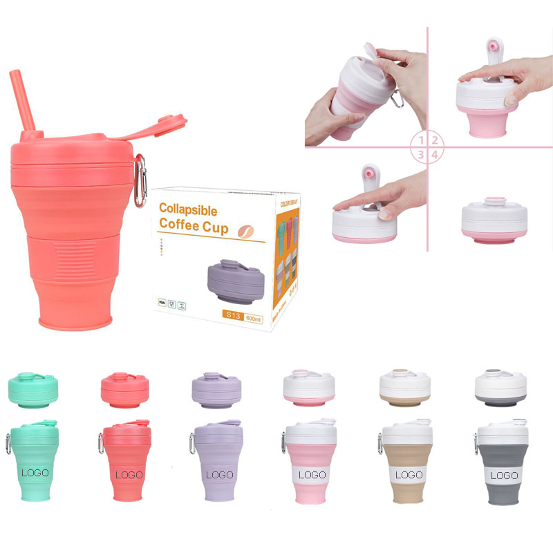 20 oz Silicone Collapsible Coffee Cup W/ Carabiner 2