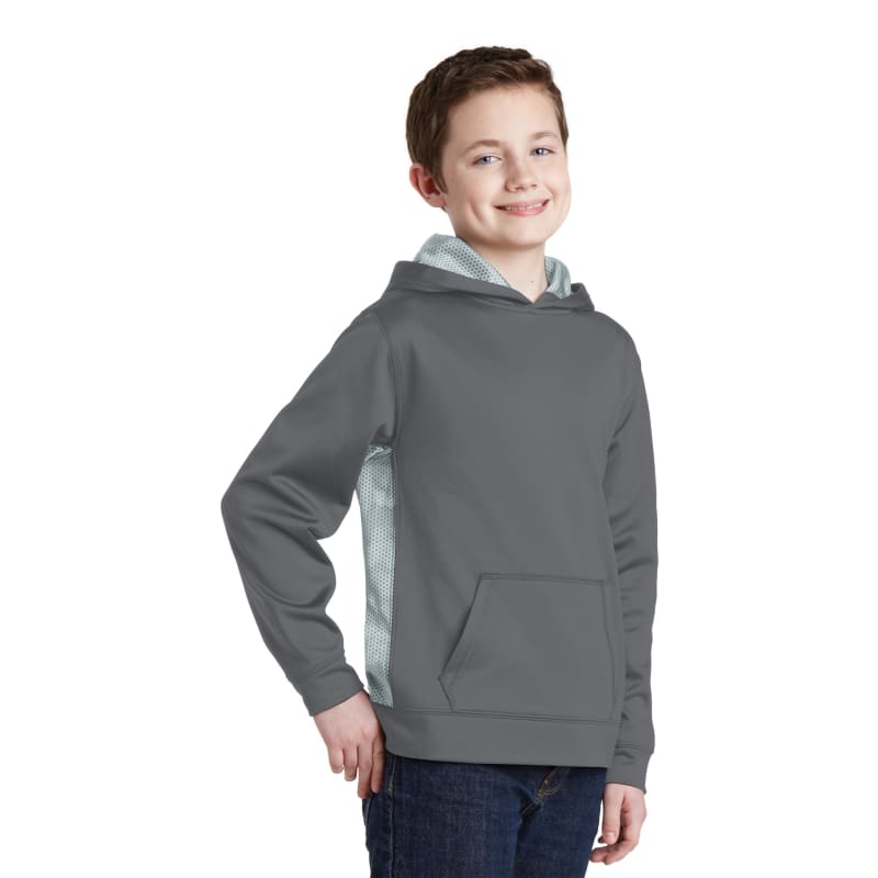 Sport-Tek Youth Sport-Wick CamoHex Fleece Colorblock Hooded Pullover. 4
