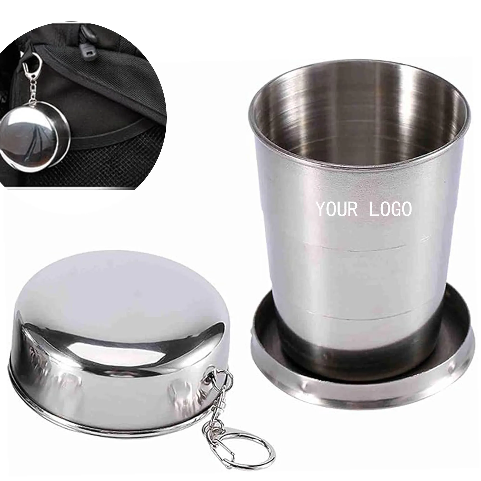 Stainless Steel Cup Camping Keychain Retractable Folding