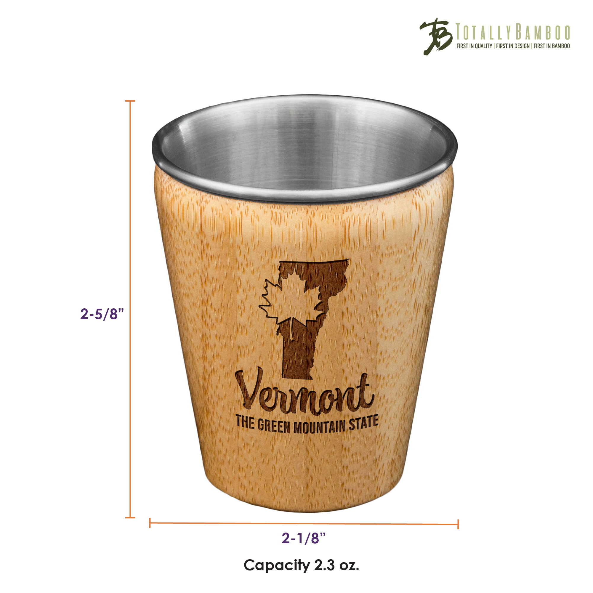 Vermont State Bamboo and Stainless Steel Shot Glass 3
