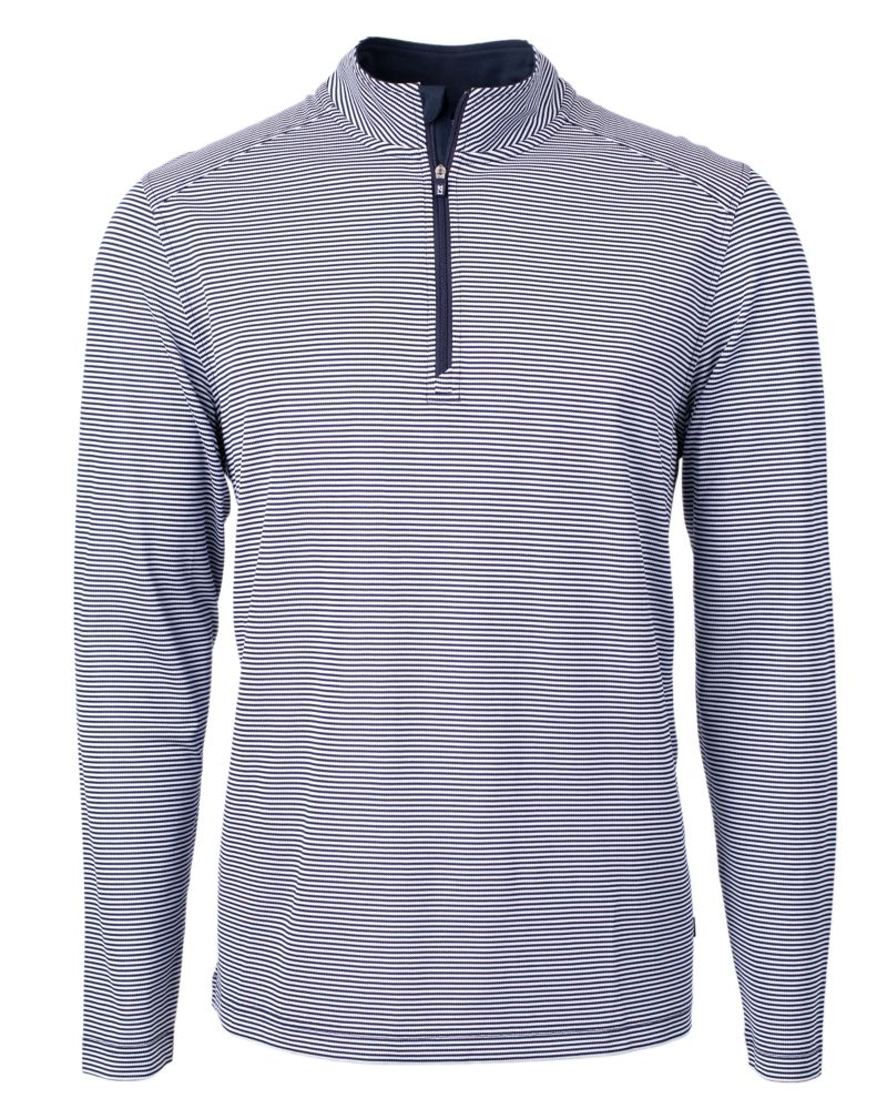 Cutter & Buck Virtue Recycled Micro Stripe Featherlight Pique Mens Quarter Zip Pullover 41