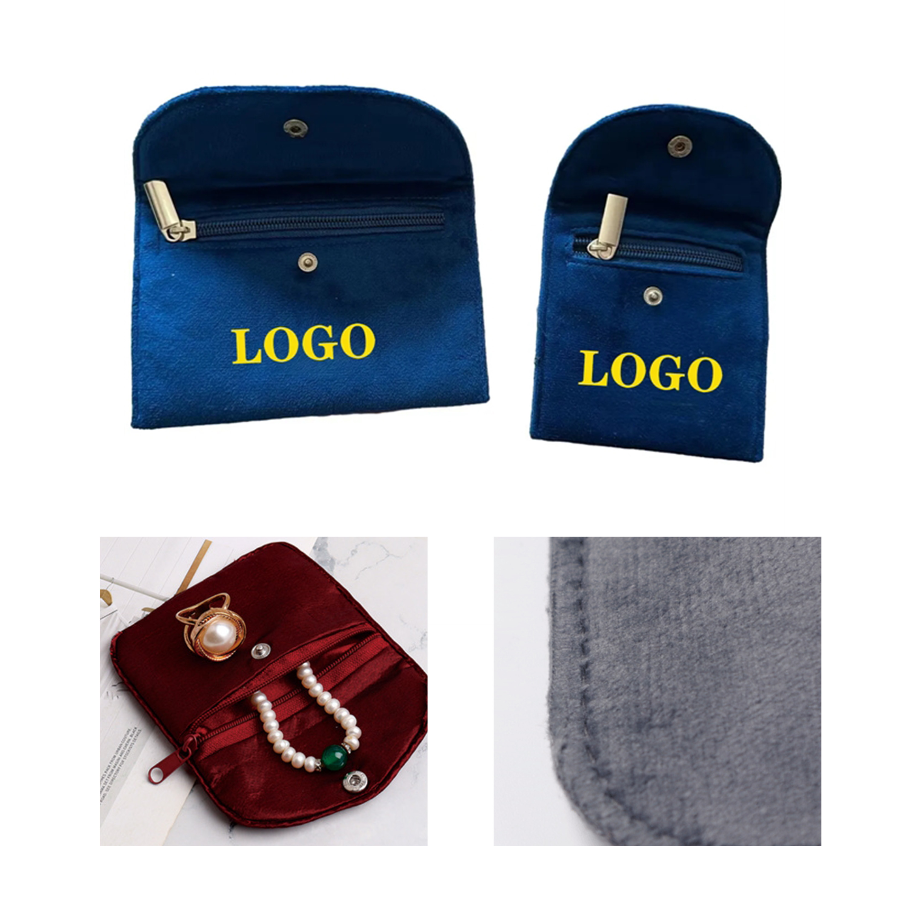 Functional Velvet Fabric Jewelry Pouch Featuring Zipper and Clasp 2