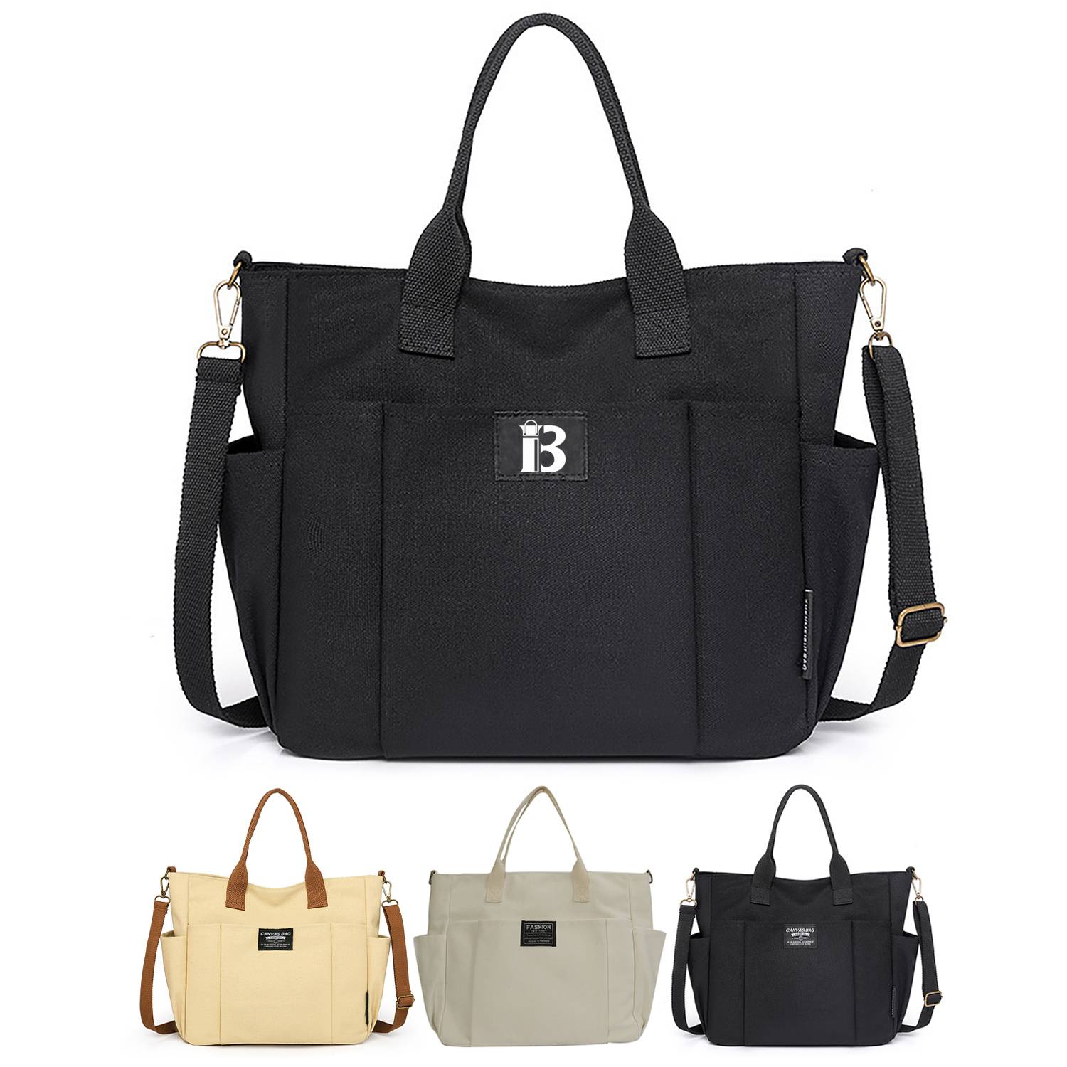 Commuter Women'S Canvas Tote Bag W/ Multi-Pocket Design, custom tote bag with logo imprint 1