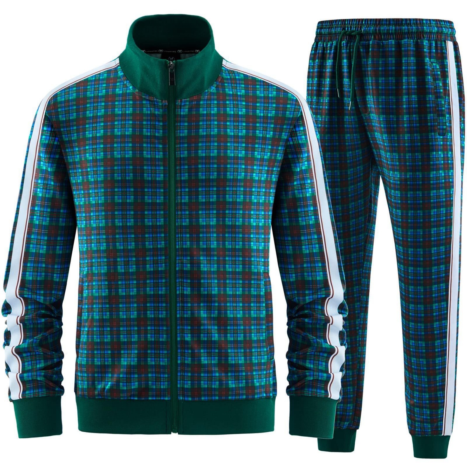 Mens Plaid Track Suits Anti Pilling Sports Wear Jacket Pants Custom 7