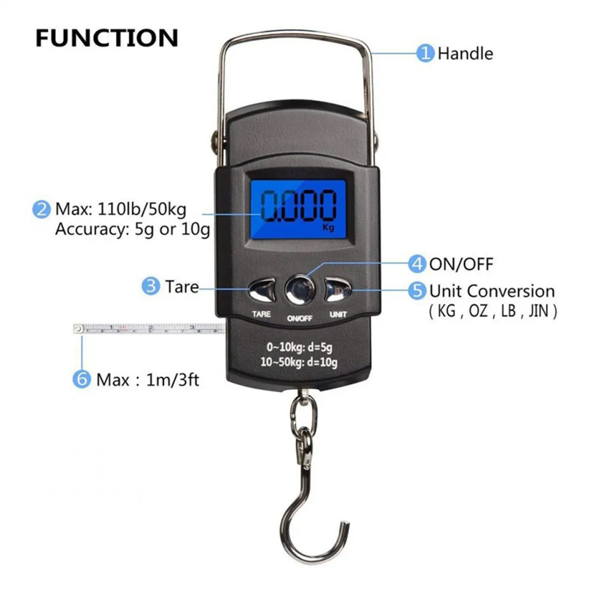 Fish Scale 50kg with Built-in Measuring Tape 2