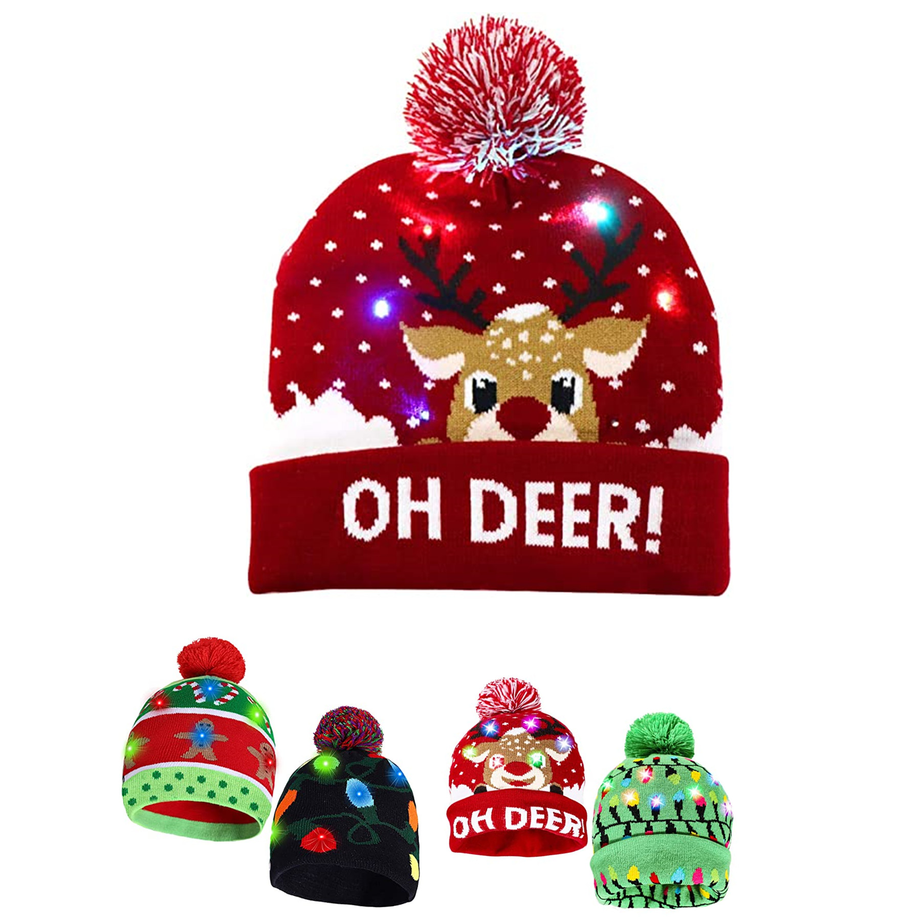 Christmas LED Light-up Knitted Beanie Hat 1