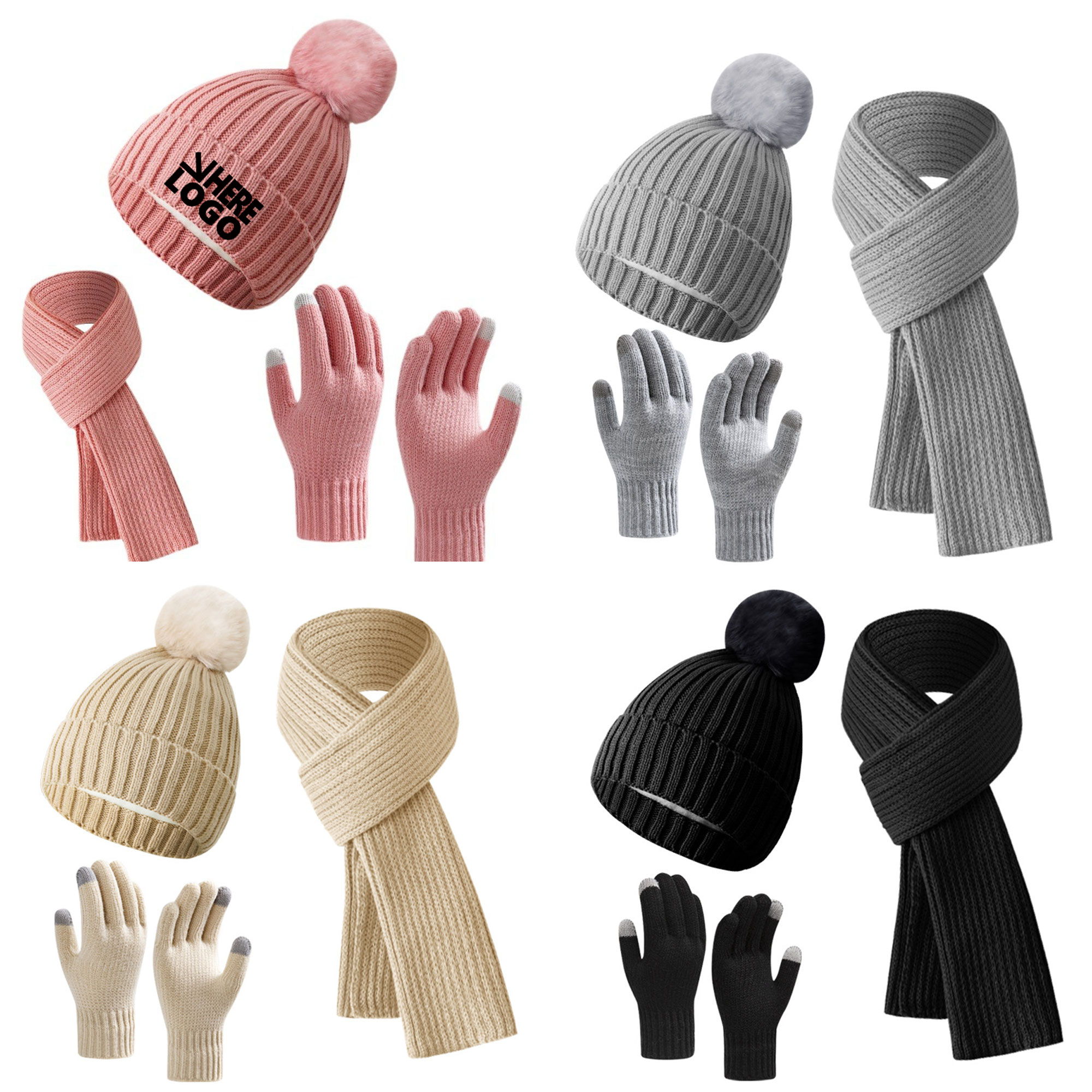 Soft Warm Knit Hat Gloves Warmer Knitted Scarve 2