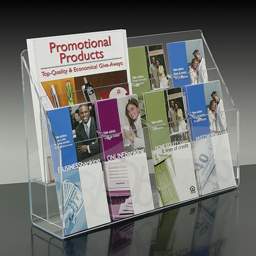 2 tiered Countertop Brochure Holder w/Adj Pockets holds up to 8 4"w brochures