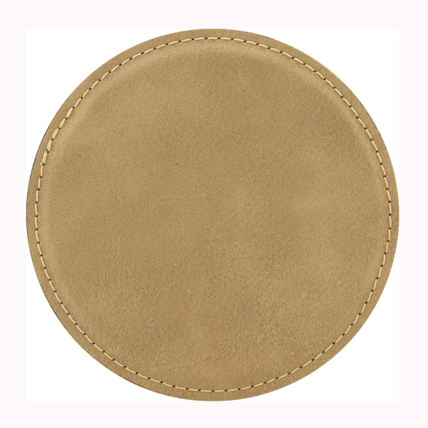 Leatherette Circle Coaster - Light Brown Laser Engraved 4