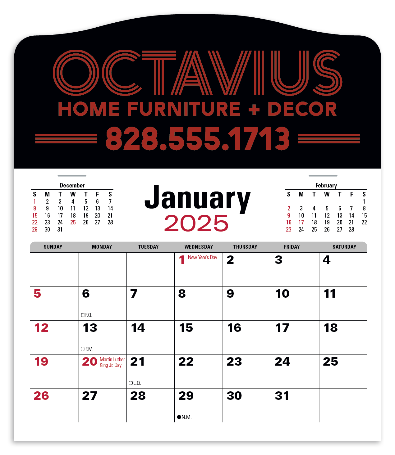 Press-N-Stick Jumbo Header With 3-Month Calendar 12-Months