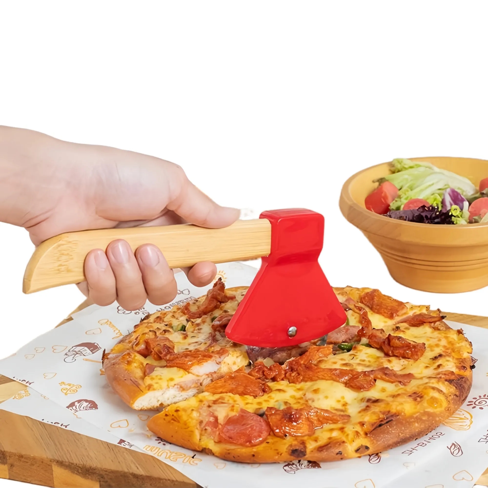 Premium Axe-Style Pizza Cutter with Bamboo Handle 2