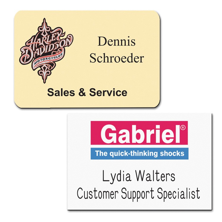 The Olympic UV Printed and engraved name badge on 2-ply plastic 2"x3" 1