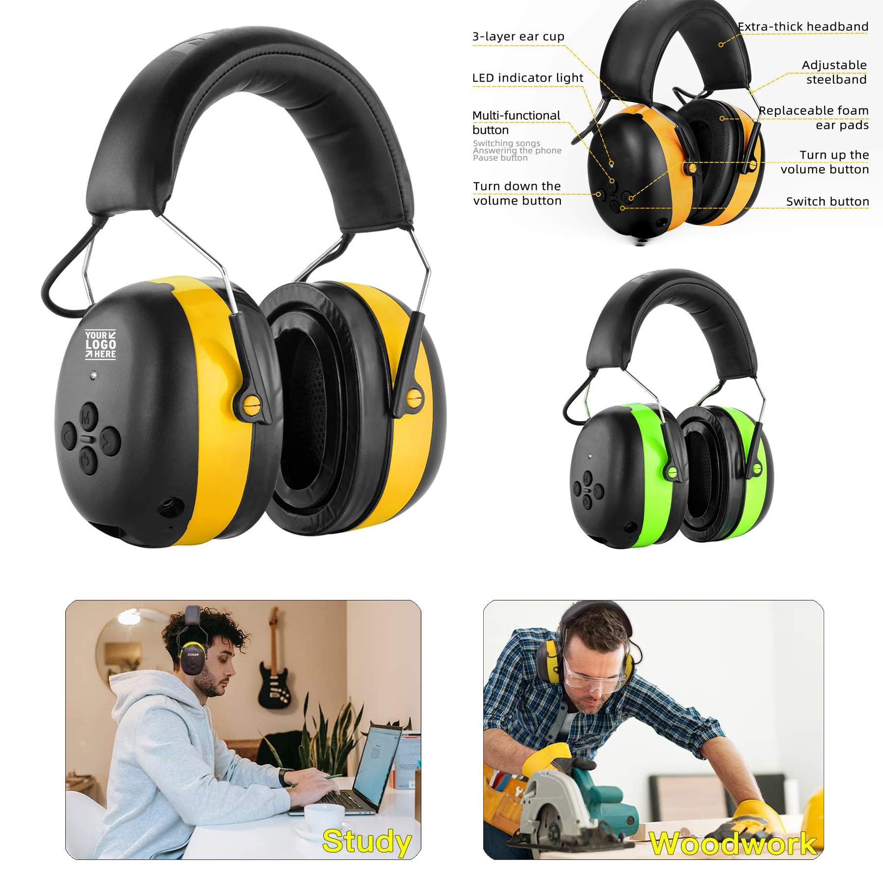 25dB Noise Reduction Bluetooth Hearing Protection Headphone with 1500mAh Rechargeable Battery 2