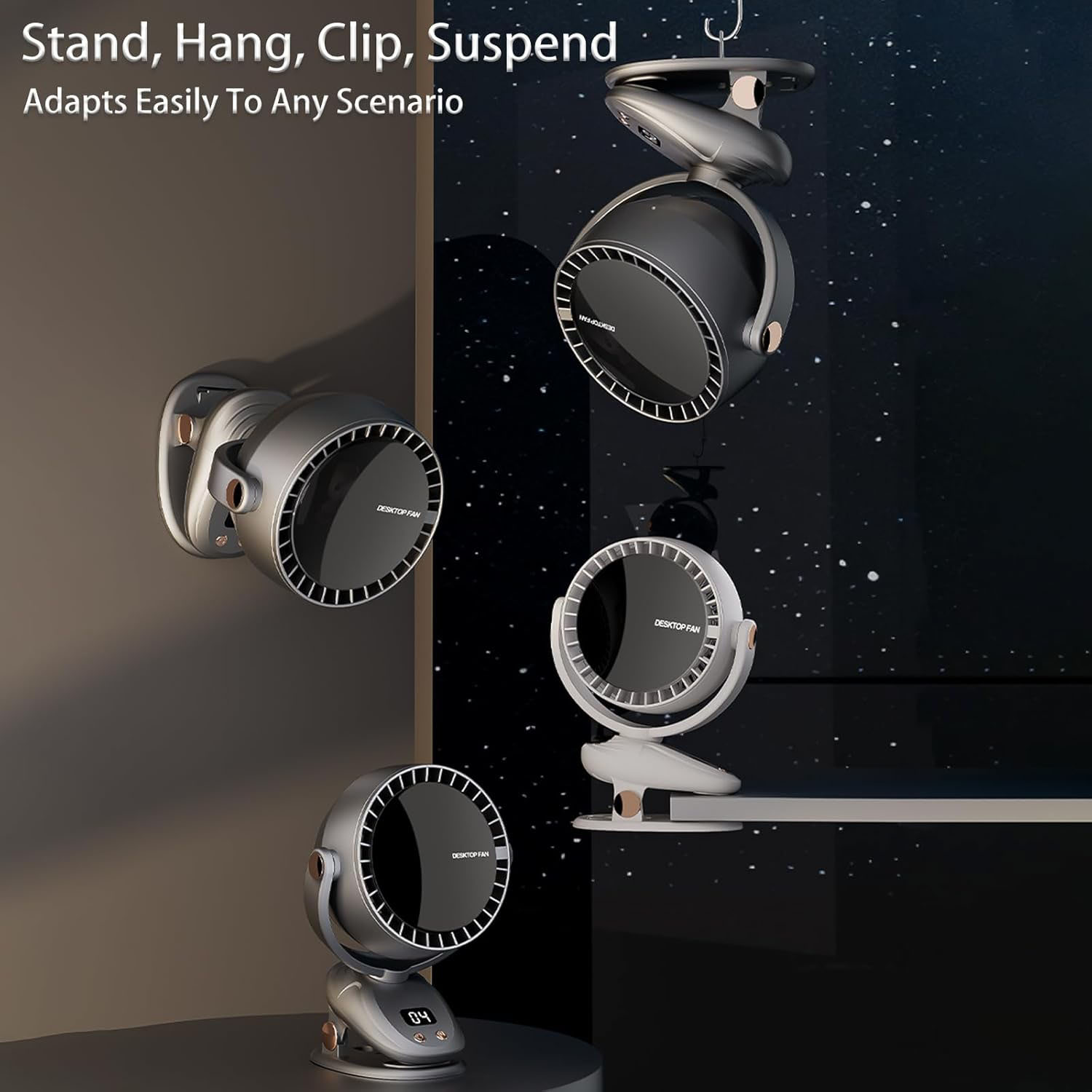 Portable USB Clip On Desk Fan w/ LED Display 6