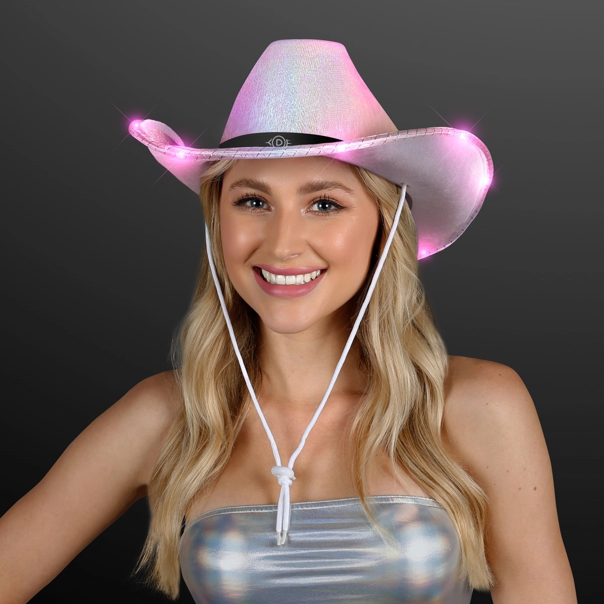 Light Up Iridescent Cowgirl Hat with Black Band 7