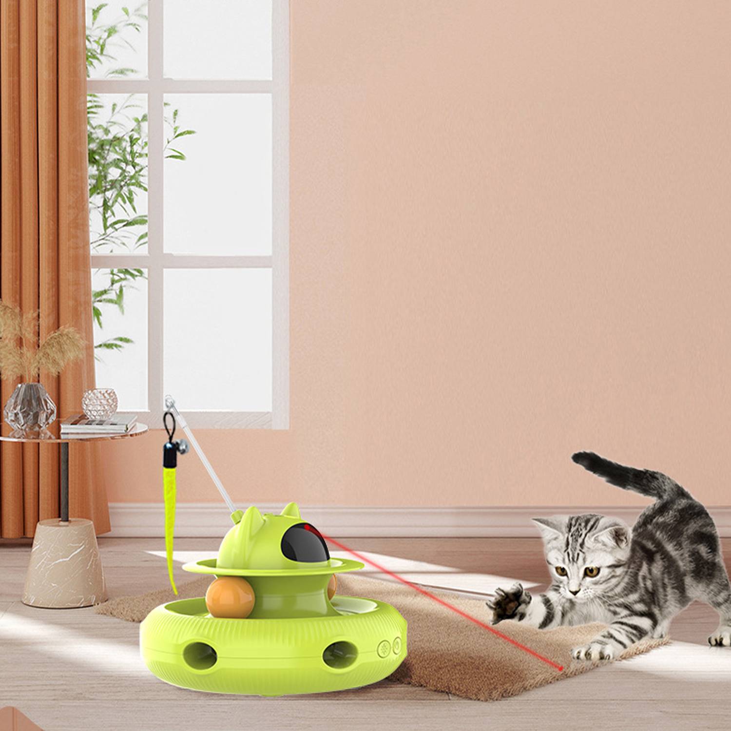 Indoor Interactive Cat Toy w/ Laser & Feather Wand 6