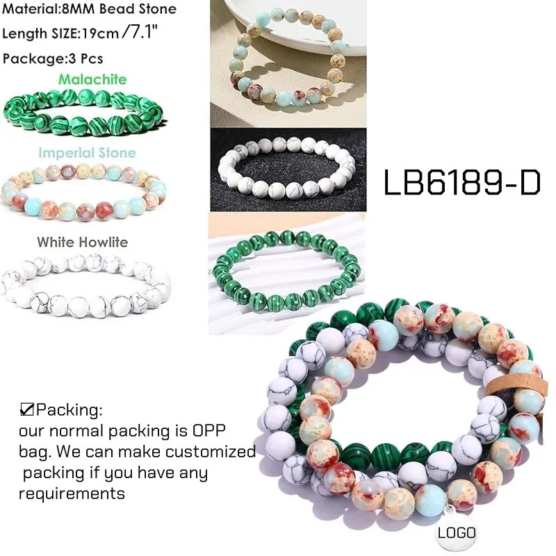 BULK Round Beaded Gemstone Bracelets Wholesale 3 PCS Set 9