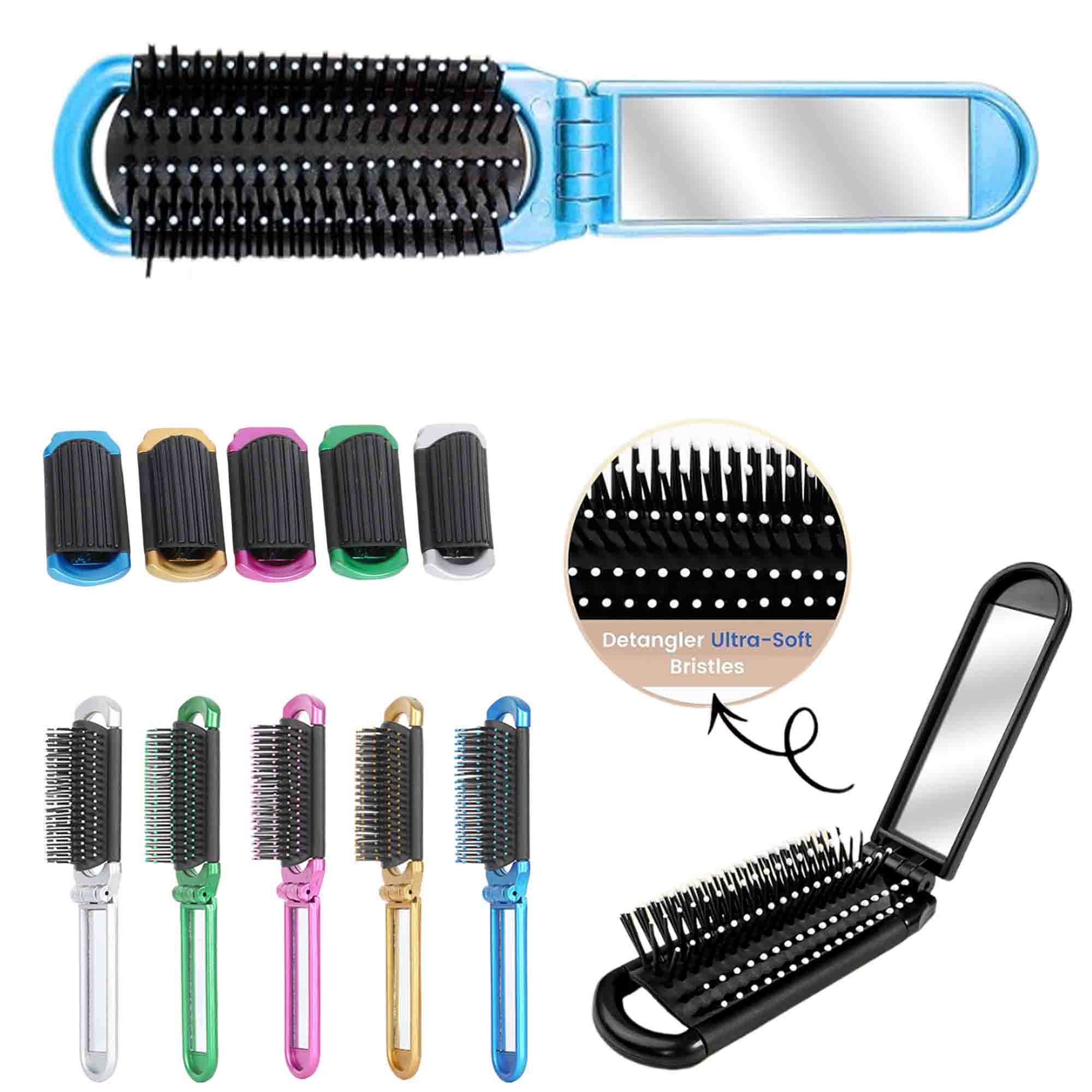 Travel Folding Hair Brush with Mirror, 1