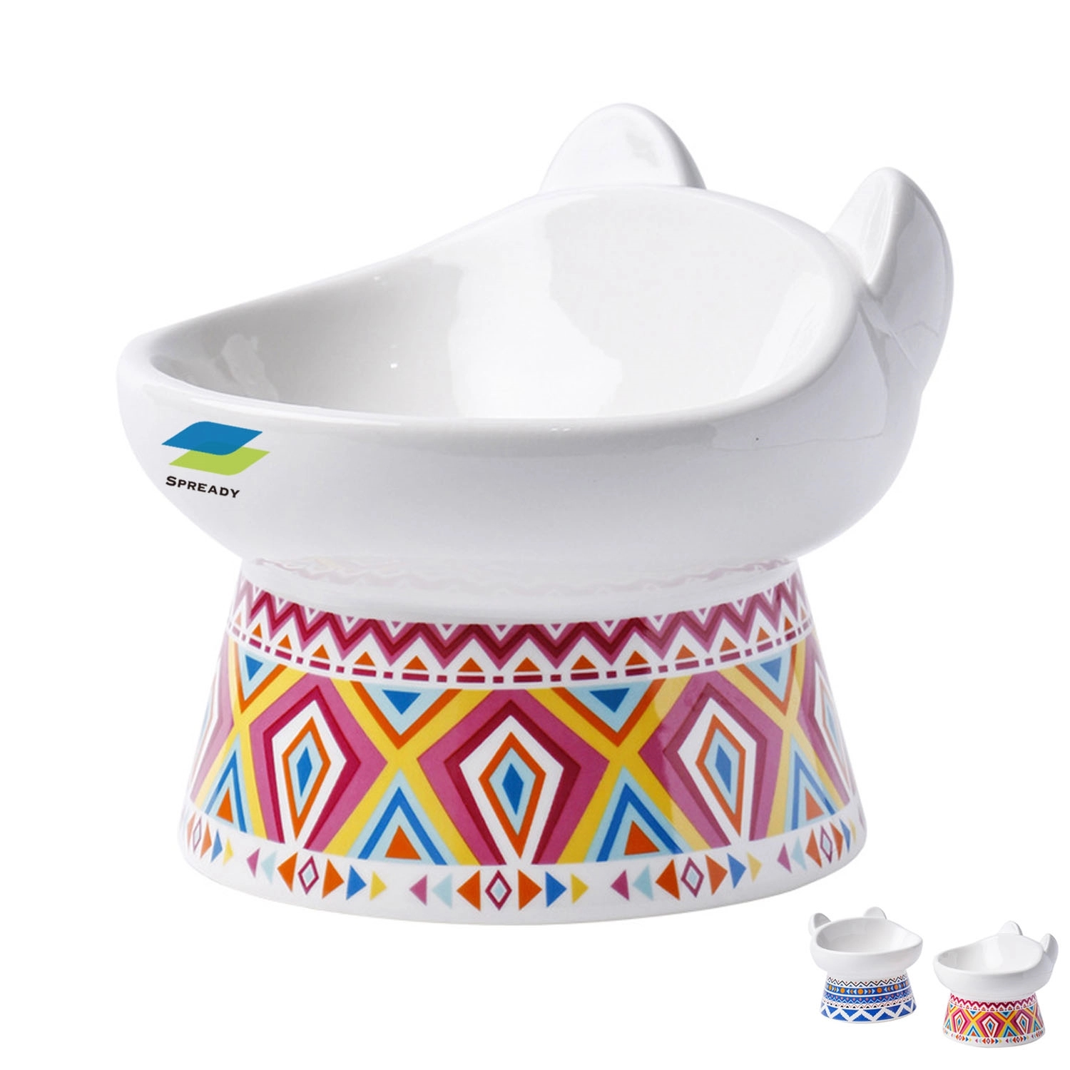 Bohemian Design Elevated Ceramic Cat Food Bowl 2