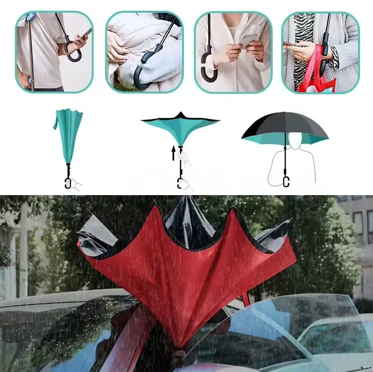 Double Layer Folding Inverted Umbrella With C-Shaped Handle 4