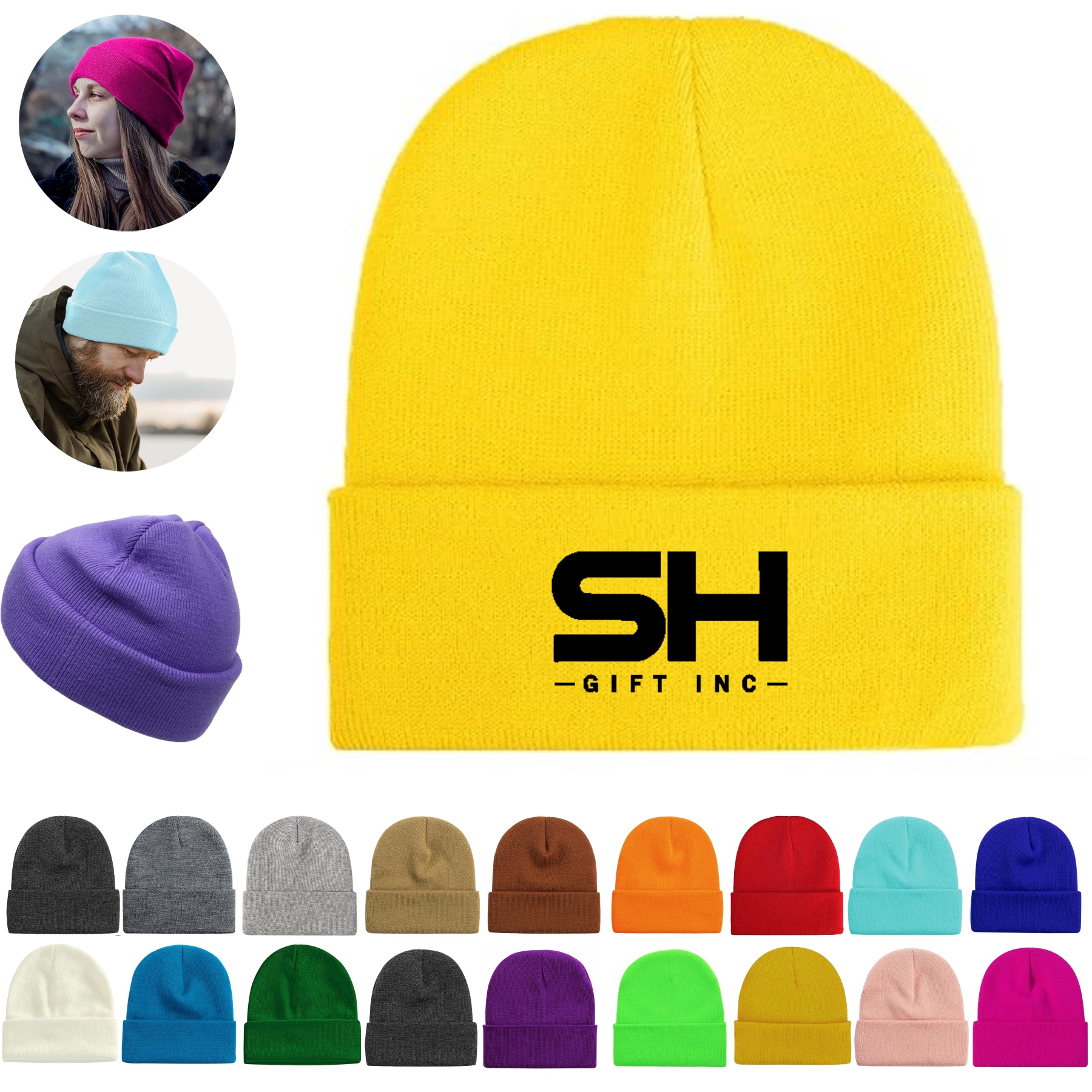 Unisex Winter Acrylic Knit Cuffed Beanie Hats 3