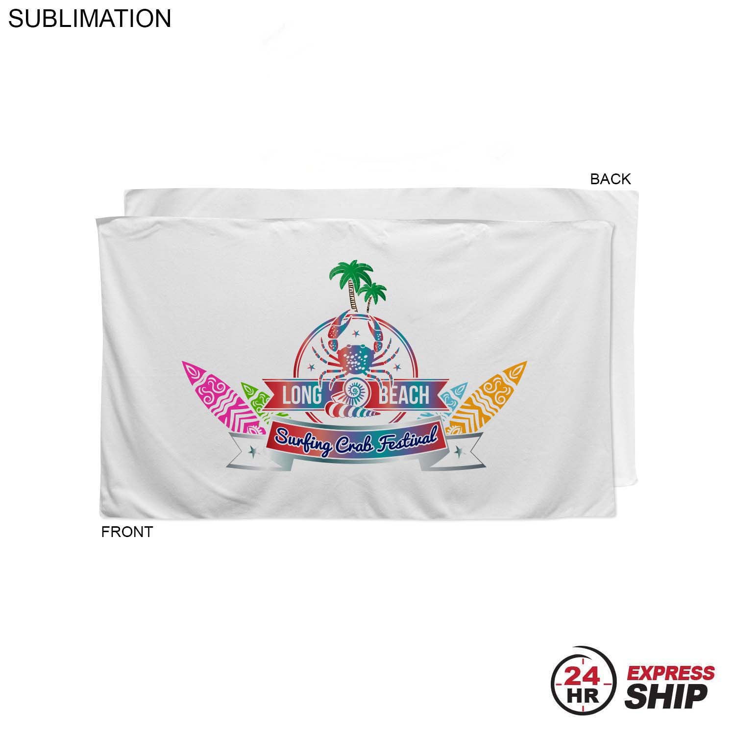 24 Hr Express Ship - Plush and Soft Velour Terry Cotton Blend White Beach Towel, 35x60, Sublimated 5