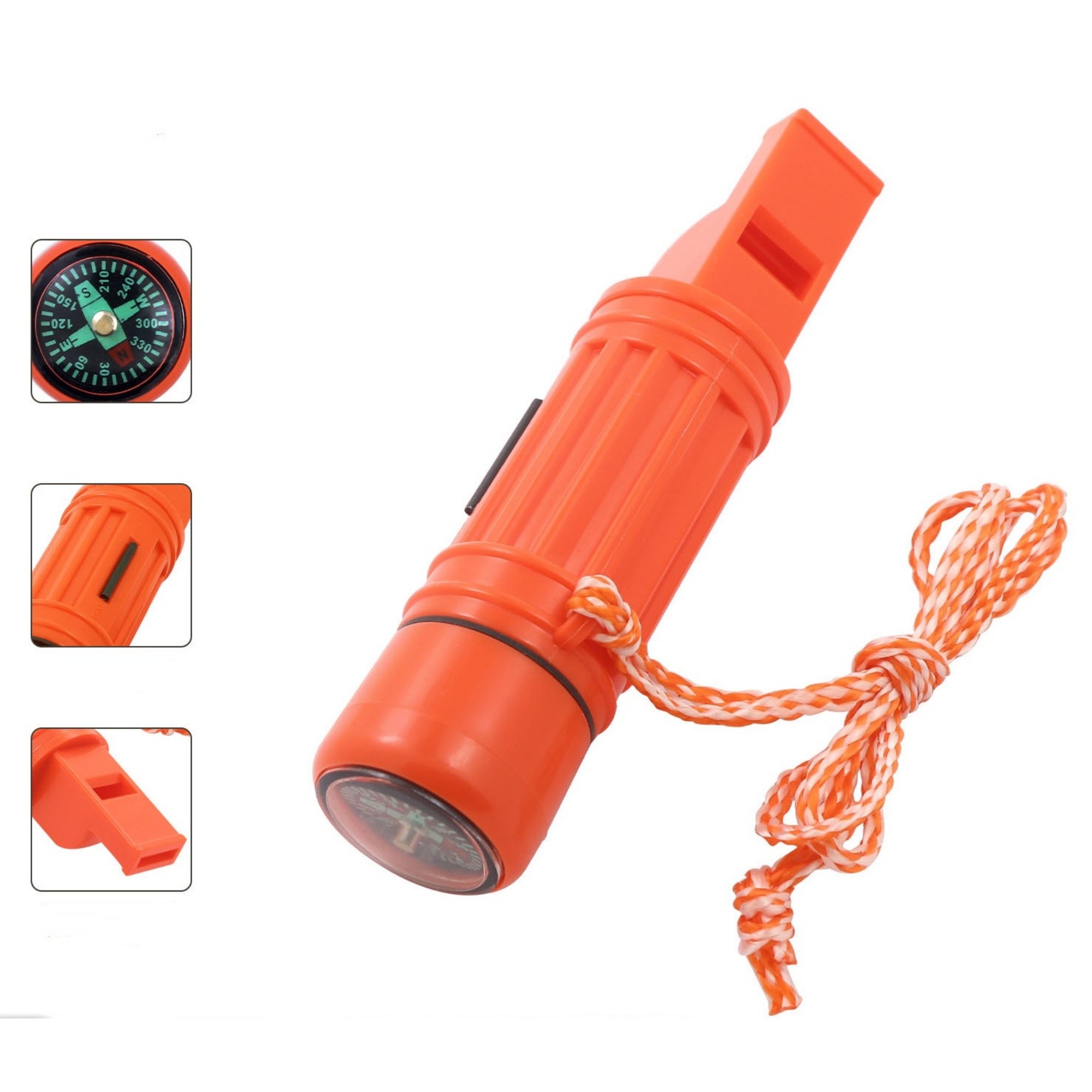 5-in-1 Orange Survival Compass With Whistle 2